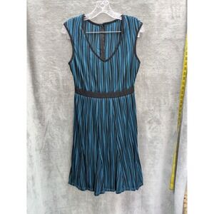 Preppy Dress Womens Small Teal‎ Black Striped Vneck Dark Academia